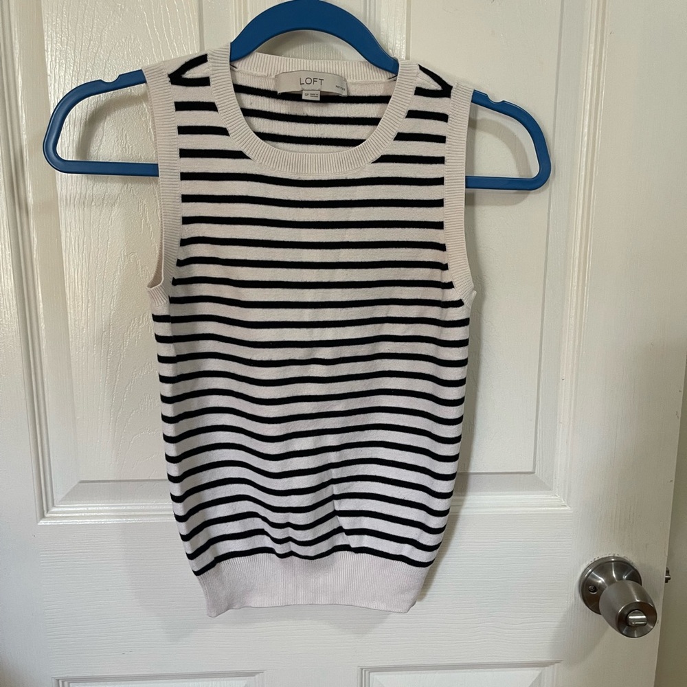 Loft sleeve sweater to with blue and white stripes